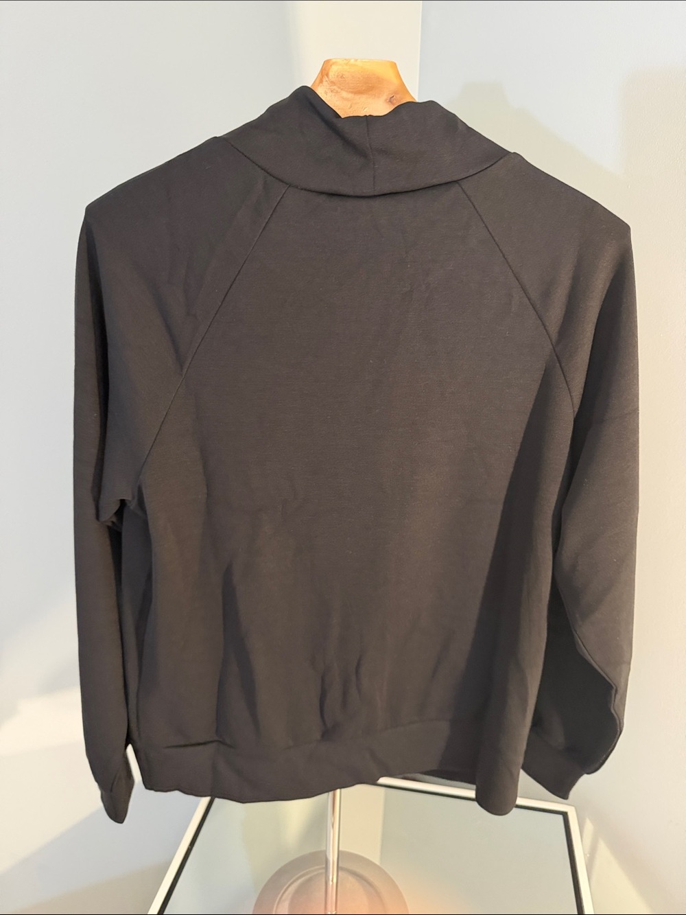 Women’s Black Funnel Neck Drawstring Turtleneck Sweatshirt scuba fabric soft - Picture 7 of 11